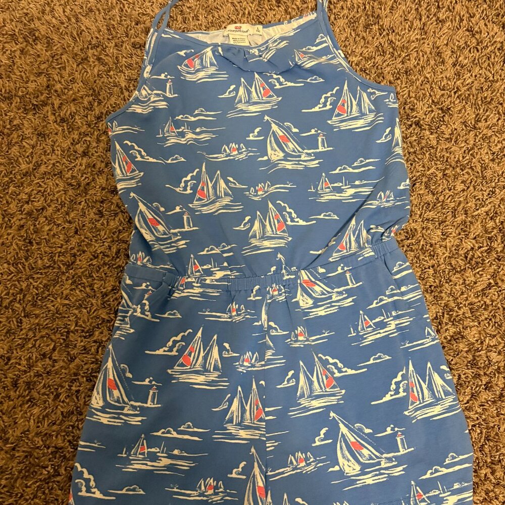 Vineyard Vines Romper 14 Blue Sailboat Lighthouse Print Cotton Blend Nautical
